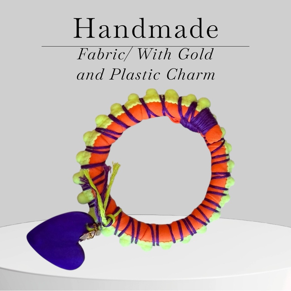 Handmade Orange and Purple Bracelet with Gold Charm